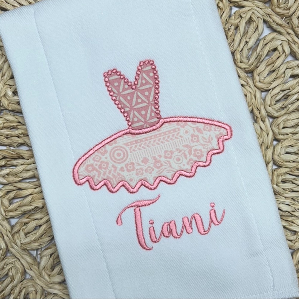 Custom made to order Pink Tutu Applique burp cloth